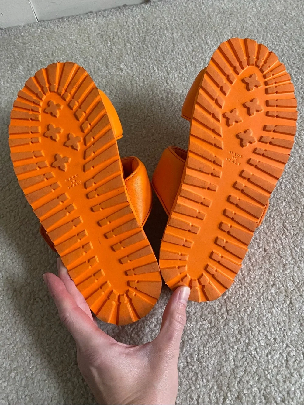 GIA x Pernille Teisbaek Orange Leather Velcro Strap Slide Sandals Womens 39 8.5